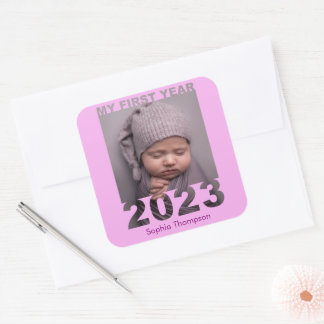 Adesivo Quadrado O Meu Primeiro Ano 2023 - Foto Do Bebê Moderno Cut