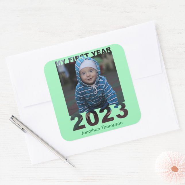 Adesivo Quadrado O Meu Primeiro Ano 2023, O Bebê Moderno Cutout Fot (Envelope)