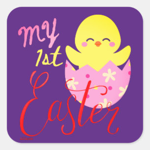 Adesivo Quadrado O meu primeiro presente de pintinho de ovo de Pás