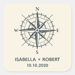 Adesivo Quadrado O monograma Wedding azul do compasso  
