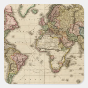 Adesivo Quadrado O mundo na projeção de Mercator