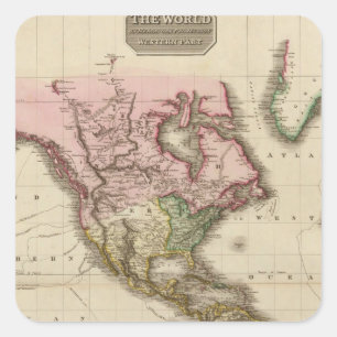 Adesivo Quadrado O mundo na projeção de Mercator, parte ocidental