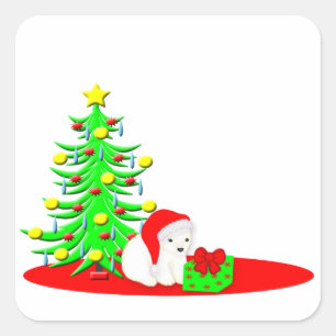 Adesivo Quadrado O Natal caçoa o urso polar do bebê no chapéu do