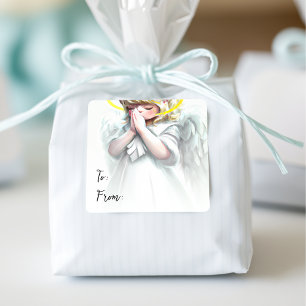 Adesivo Quadrado O Natal começa com Cristo Rezando Anjo