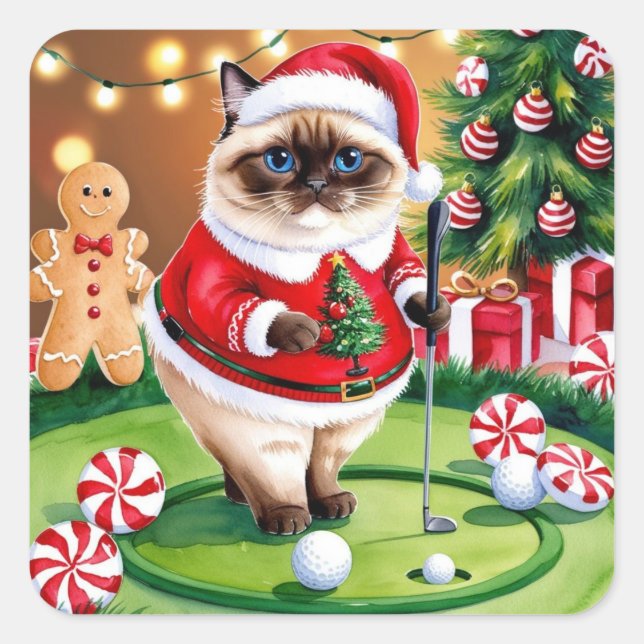 Adesivo Quadrado O Natal do Golf temia para o Golfista do Gato (Frente)