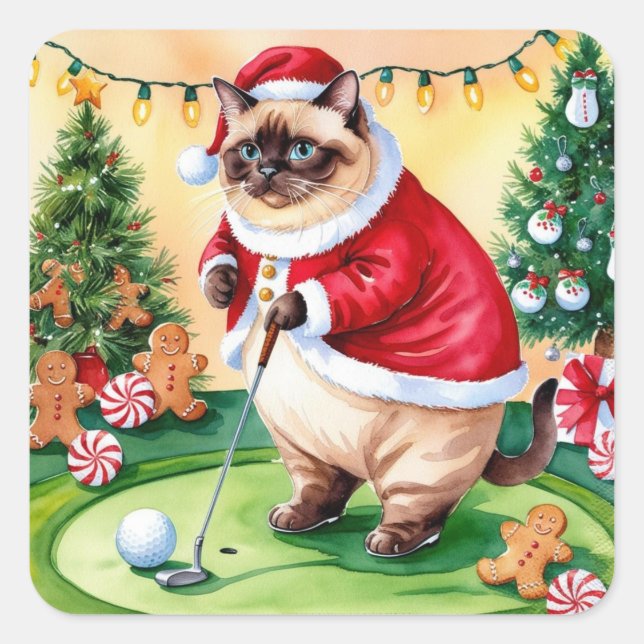 Adesivo Quadrado O Natal do Golf temia para o Golfista do Gato (Frente)