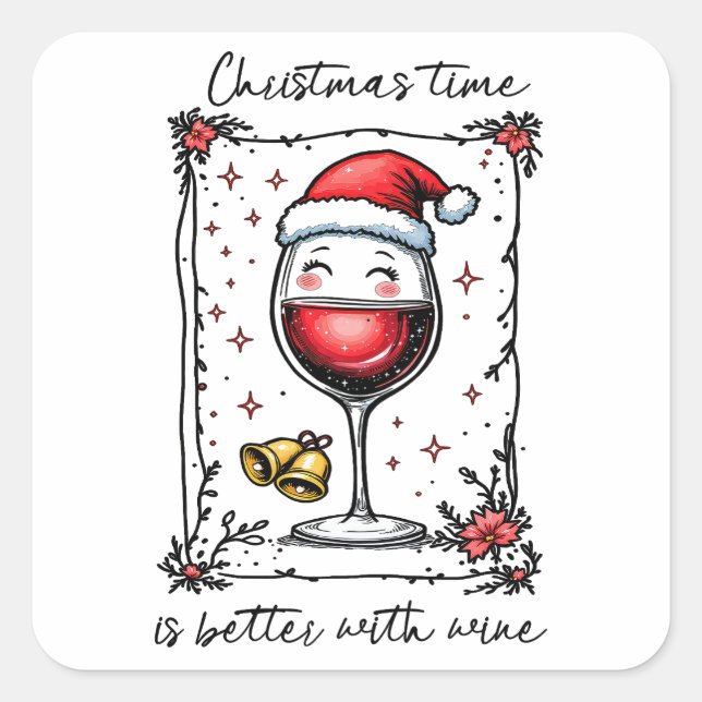 Adesivo Quadrado O Natal é melhor com vinho (Frente)