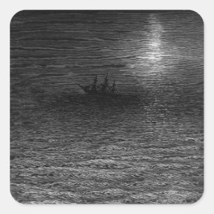 Adesivo Quadrado O navio marooned em um mar enluarada