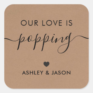 Adesivo Quadrado O nosso amor é estourar, pipoca, casamento, Kraft
