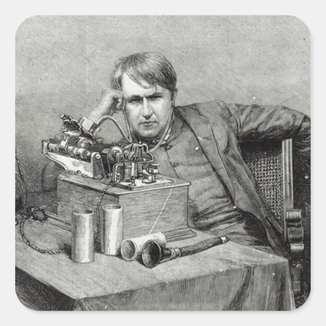 Adesivo Quadrado O novo fonógrafo do Sr. Edison (Frente)