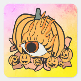 Adesivo Quadrado O Olho Flamejante da Abóbora Retro