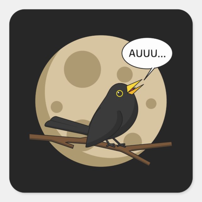 Adesivo Quadrado O pássaro-negro como a gemida na lua (Frente)