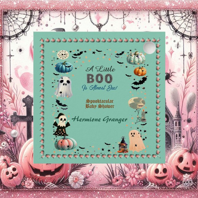 Adesivo Quadrado O Pequeno Boo é devido ao Chá de fraldas fantasma  (Little BOO Is Due Ghost Pumpkin Spooky Baby Shower Square Sticker)