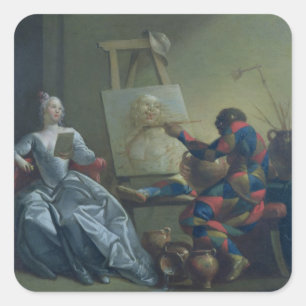 Adesivo Quadrado O pintor do Harlequin, c.1742 (óleo em canvas)