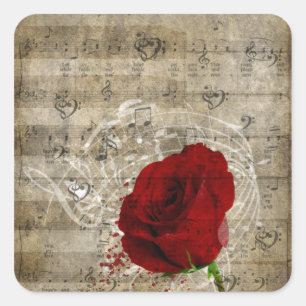 Adesivo Quadrado O redemoinho bonito das notas da música da rosa