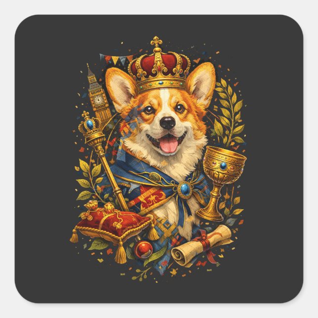 Adesivo Quadrado O Rei Corgi (Frente)