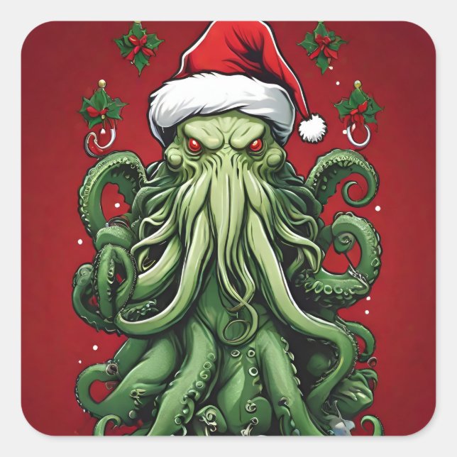 Adesivo Quadrado O reinado de Yuletide de Cthulhu: Um Natal terríve (Frente)