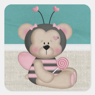Adesivo Quadrado O rosa adorável Bumble o urso da abelha