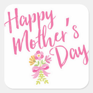 Adesivo Quadrado O rosa feliz do dia das mães floresce o presente
