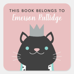 Adesivo Quadrado O rosa real do gato   este livro pertence a