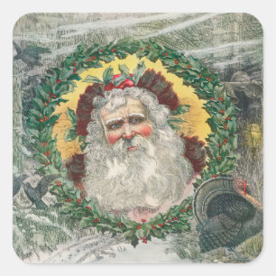 Adesivo Quadrado O rosto de Papai Noel no meio do Natal