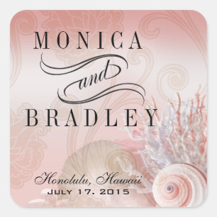 Adesivo Quadrado O Seashell sonha o rosa do casamento de praia