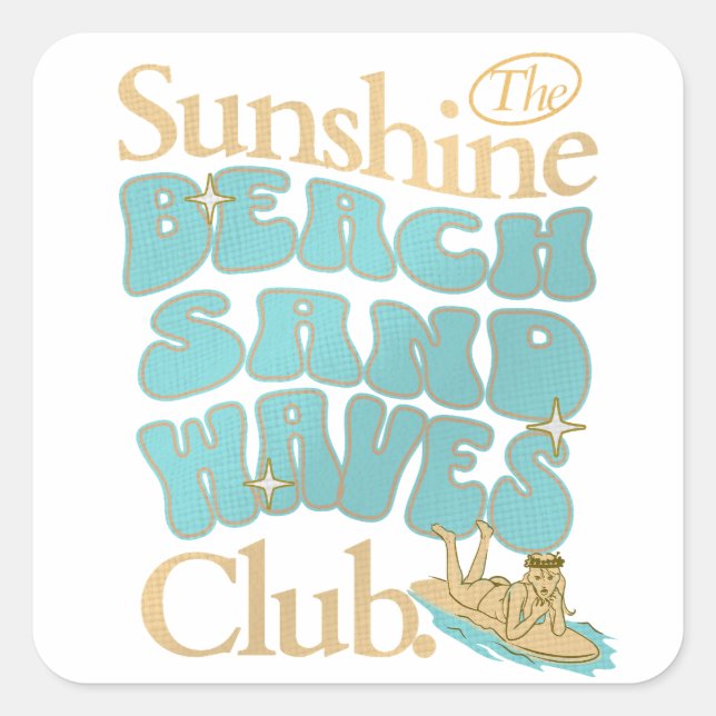 Adesivo Quadrado O Sunshine Club, Beach, Sand, Waves Summer Cote (Frente)