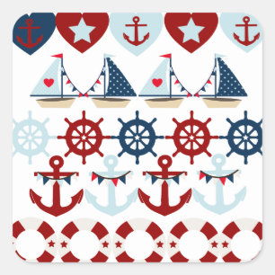 Adesivo Quadrado O tema náutico do verão ancora lemes dos barcos 