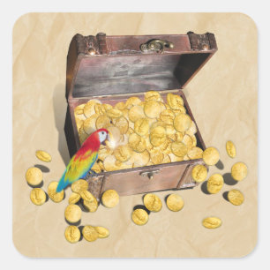 Adesivo Quadrado O tesouro do pirata em papel ruivo