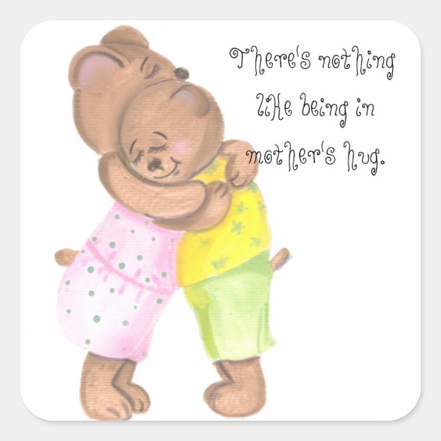 Adesivo Quadrado O Urso-Mãe e o Seu Cubo Mostram Amor (Frente)