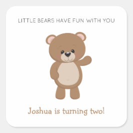Adesivo Quadrado O Urso Pequeno Está Virando Dois segundos aniversá