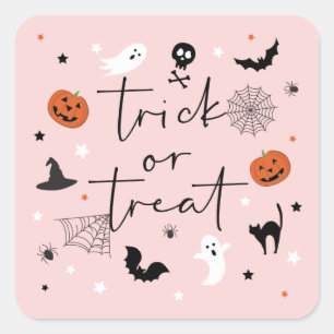 Adesivo Quadrado O vamos fica assustado, Rosa do Halloween