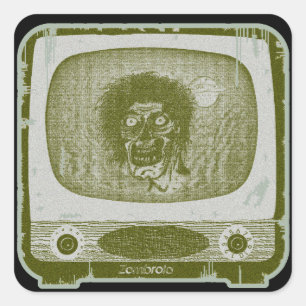 Adesivo Quadrado o Zombie! Na TV~Verde