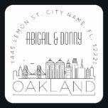 Adesivo Quadrado Oakland Wedding | Selo de Envelope Pré-Endereçado<br><div class="desc">Economize tempo e faça uma impressão ao enviar seus convites de casamento. Estes adesivos pré-endereçados de selagem de envelopes apresentam-se num elegante, mas moderno, estilo deco-temático e apresentam uma ilustração da cidade de Oakland e do seu horizonte único. As cores neutras são adequadas para complementar uma variedade de convites de...</div>
