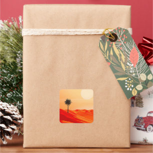 Adesivo Quadrado Oásis do Deserto de Verão Minimalista