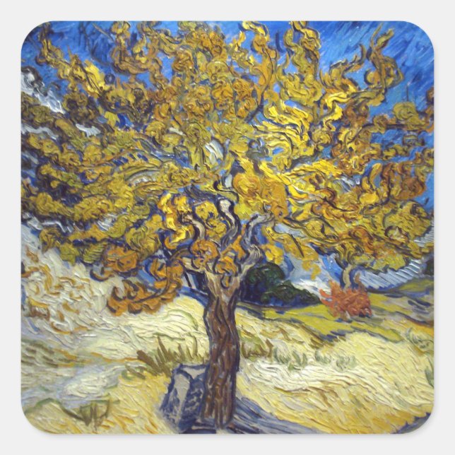 Adesivo Quadrado Obra-Prima da Arte da Árvore de Amora de Van Gogh (Frente)