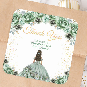 Adesivo Quadrado Obrigada Sage Green Princesa Quinceañera