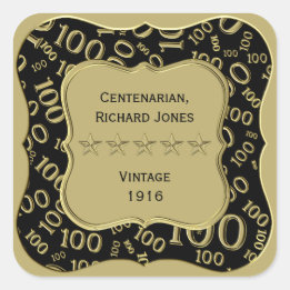 Adesivo Quadrado Obrigado: 100º Padrão de Número Dourado/Colchete P