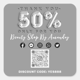 Adesivo Quadrado Obrigado 50% Desligado Logotipo QR CODE Desconto C