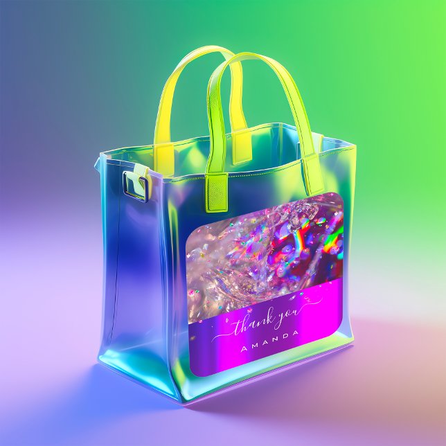 Adesivo Quadrado Obrigado A Dar O Nome 16º Cristais Arco-Íris Rosa  (Thank You Name 16th Crystals Purple Pink Rainbow Square Sticker)