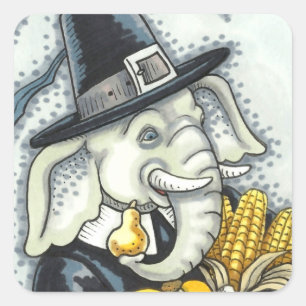 ADESIVO QUADRADO OBRIGADO A PACHYDERM, OBRIGADO ELEFANTE DA PILGRIM