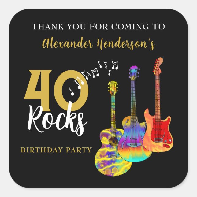 Adesivo Quadrado Obrigado aniversário de 40 anos Guitar Rocks 40 (Frente)