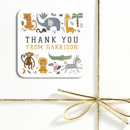 Adesivo Quadrado Obrigado Aniversário Dois Animais Selvagens Safari