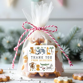 Adesivo Quadrado Obrigado Aniversário Dois Animais Selvagens Safari