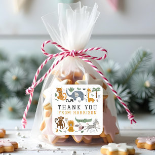 Adesivo Quadrado Obrigado Aniversário Dois Animais Selvagens Safari