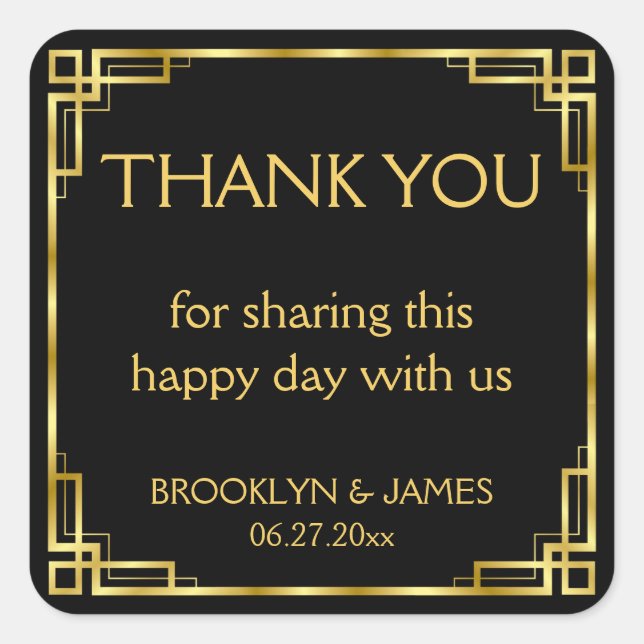 Adesivo Quadrado Obrigado Art Deco Black Square Stickers (Frente)