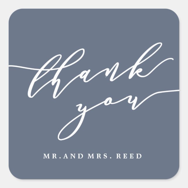 Adesivo Quadrado obrigado azul empoeirado você cola de mr e mrs (Frente)