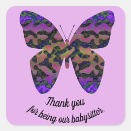 Adesivo Quadrado Obrigado Babysitter Purple Butterfly Apreciação