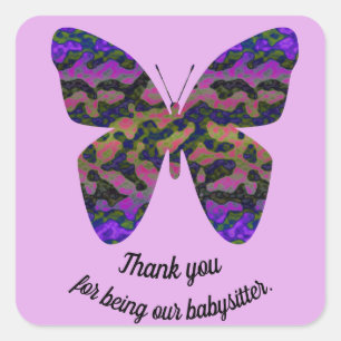 Adesivo Quadrado Obrigado Babysitter Purple Butterfly Apreciação