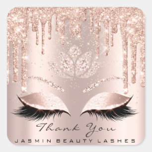 Adesivo Quadrado Obrigado Bela Lashes Lotus Bridal Rosa Glitter